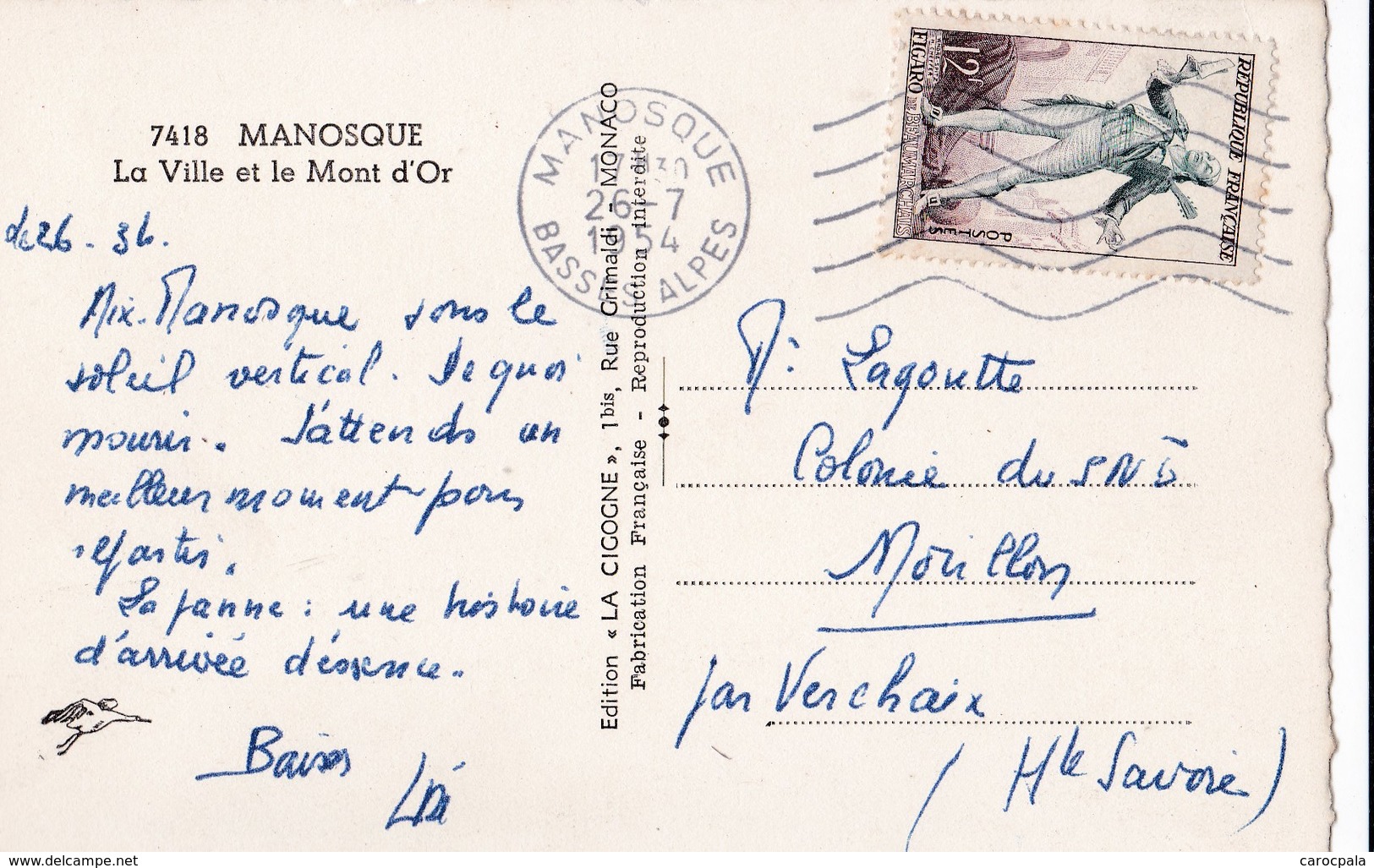 Carte 1950 MANOSQUE / LA VILLE ET LE MONT D'OR - Manosque