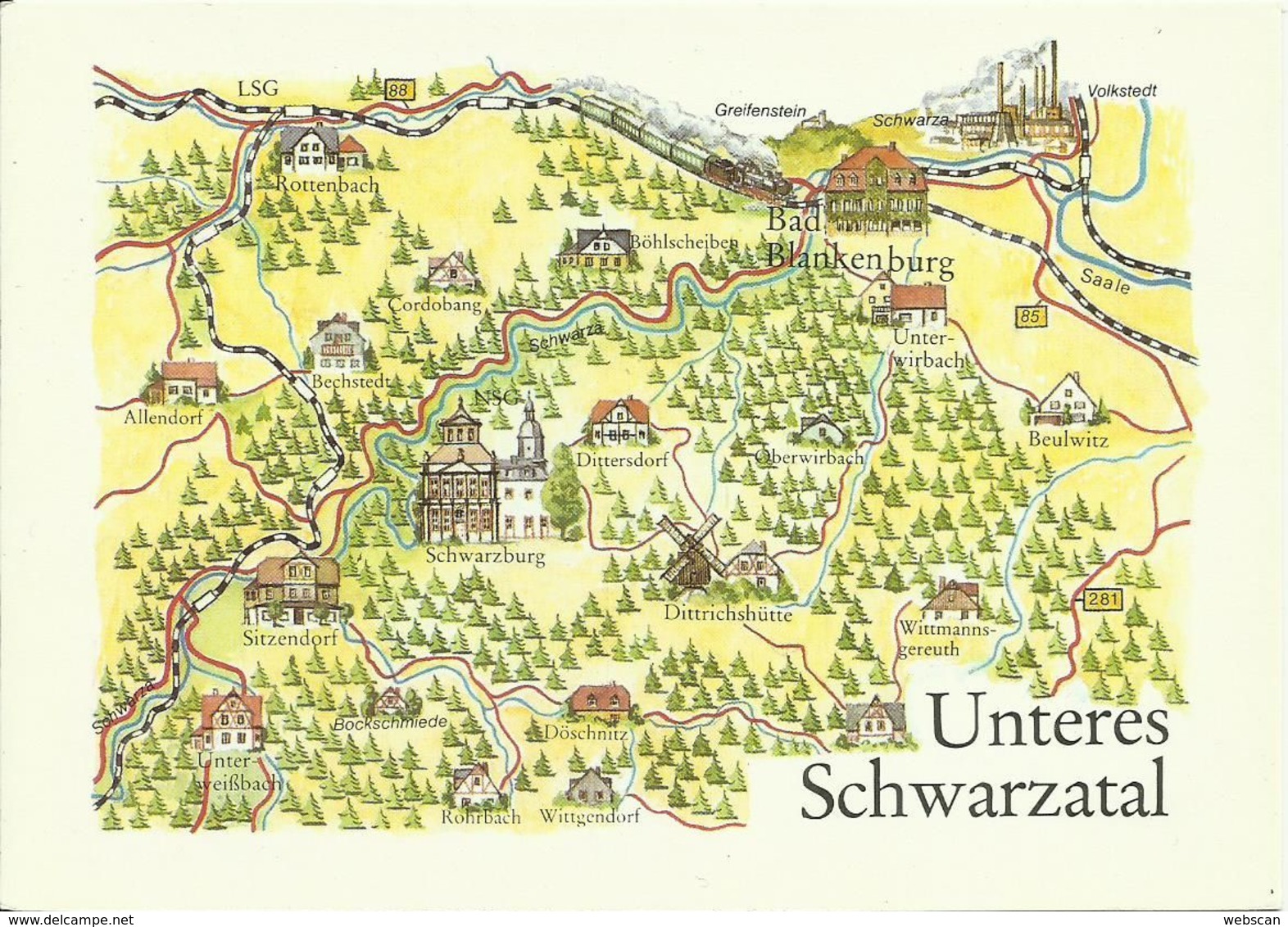 2 AKs Landkarten Oberes + Unteres Schwarzatal DDR Color # - Landkarten