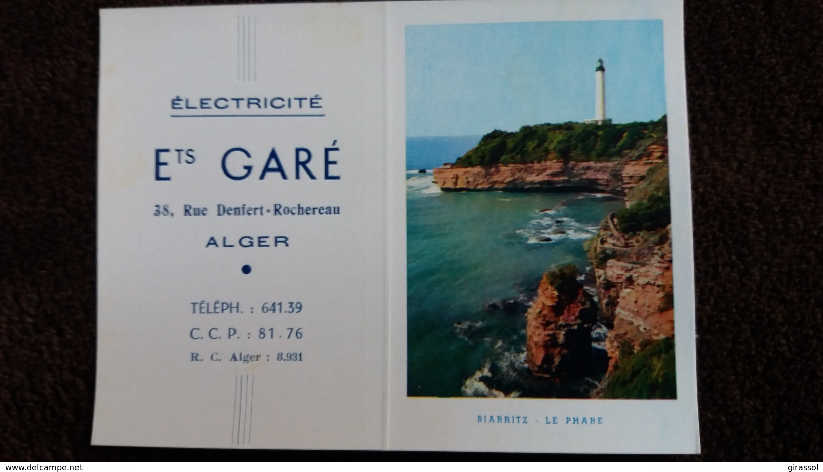 CALENDRIER POCHE 1958 ELECTRICITE ETS GARE ALGER RUE DENFERT ROCHEREAU VUE DU PHARE DE BIARRITZ - Petit Format : 1941-60