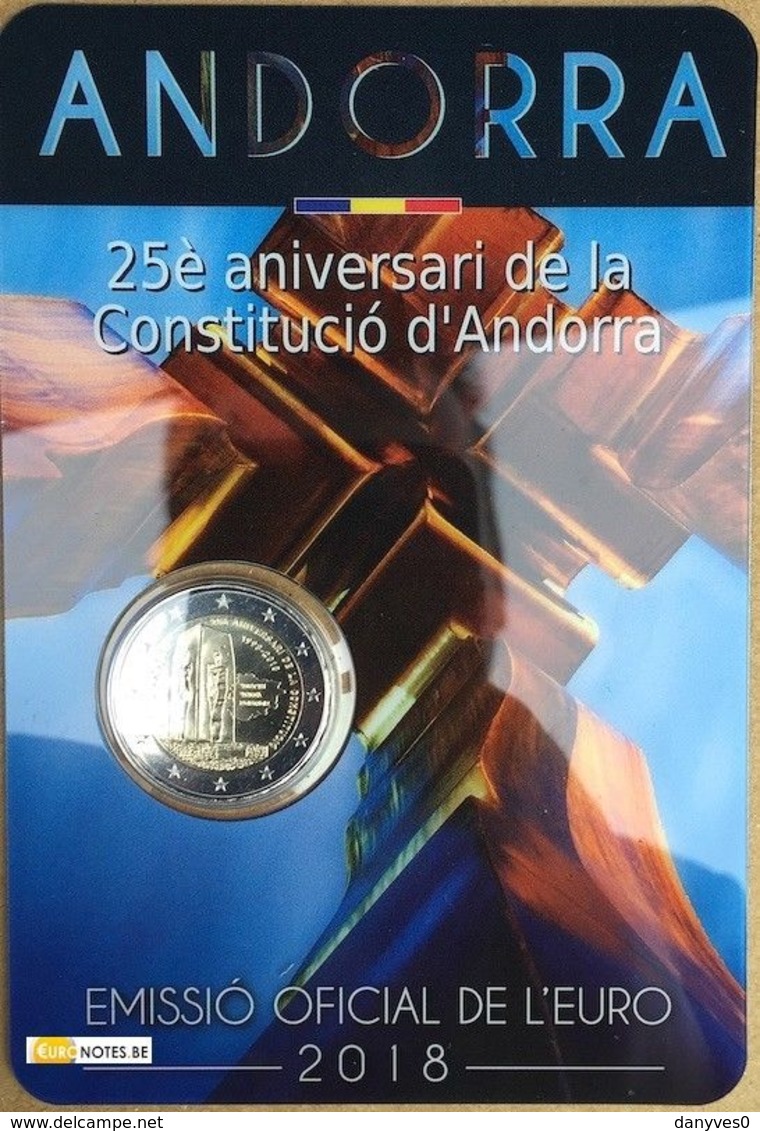 Les 2 Pièces Commémoratives 2 Euro  Andorre  2018 Sous Blister " Constitution Et  Déclaration Des Droits De L' Homme " - Andorre