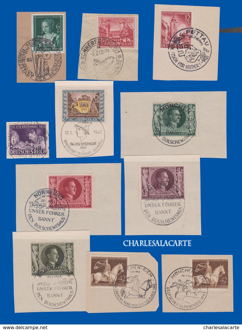 GERMANY 3 REICH  1939-1943  POSTAL CUT OUTS 11 SMALL PIECES SPECIAL CANCELS   FINE USED - Gebraucht