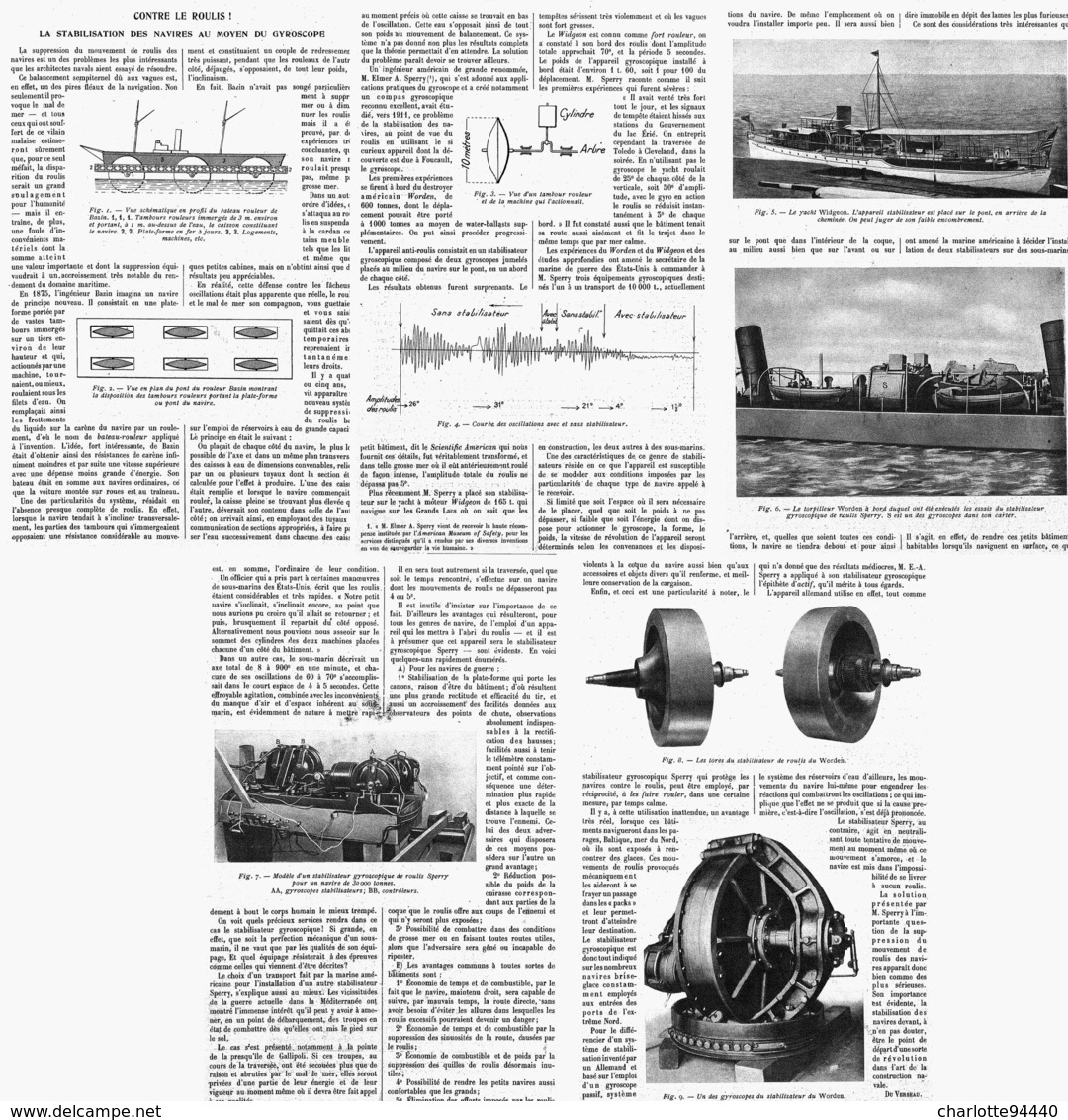 CONTRE Le ROULIS La Stabilisationdes Navires Au Moyen Du GYROSCOPE  1916 - Autres & Non Classés