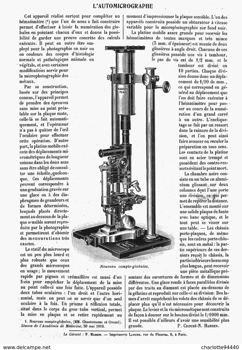 L'AUTOMICROGRAPHIE  1916 - Autres & Non Classés