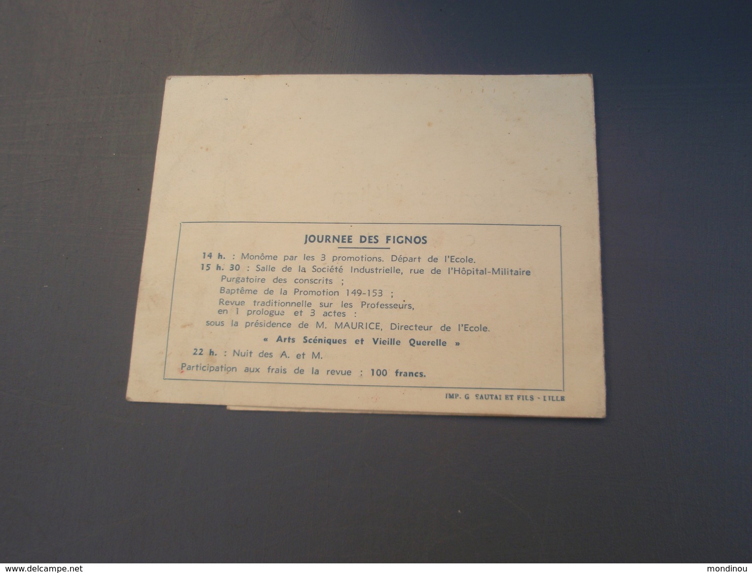 Faire-part, Invitation Nuits Des A&M FIGNOS 49 Journée Des FIGNOS 1949 LILLE - Autres & Non Classés