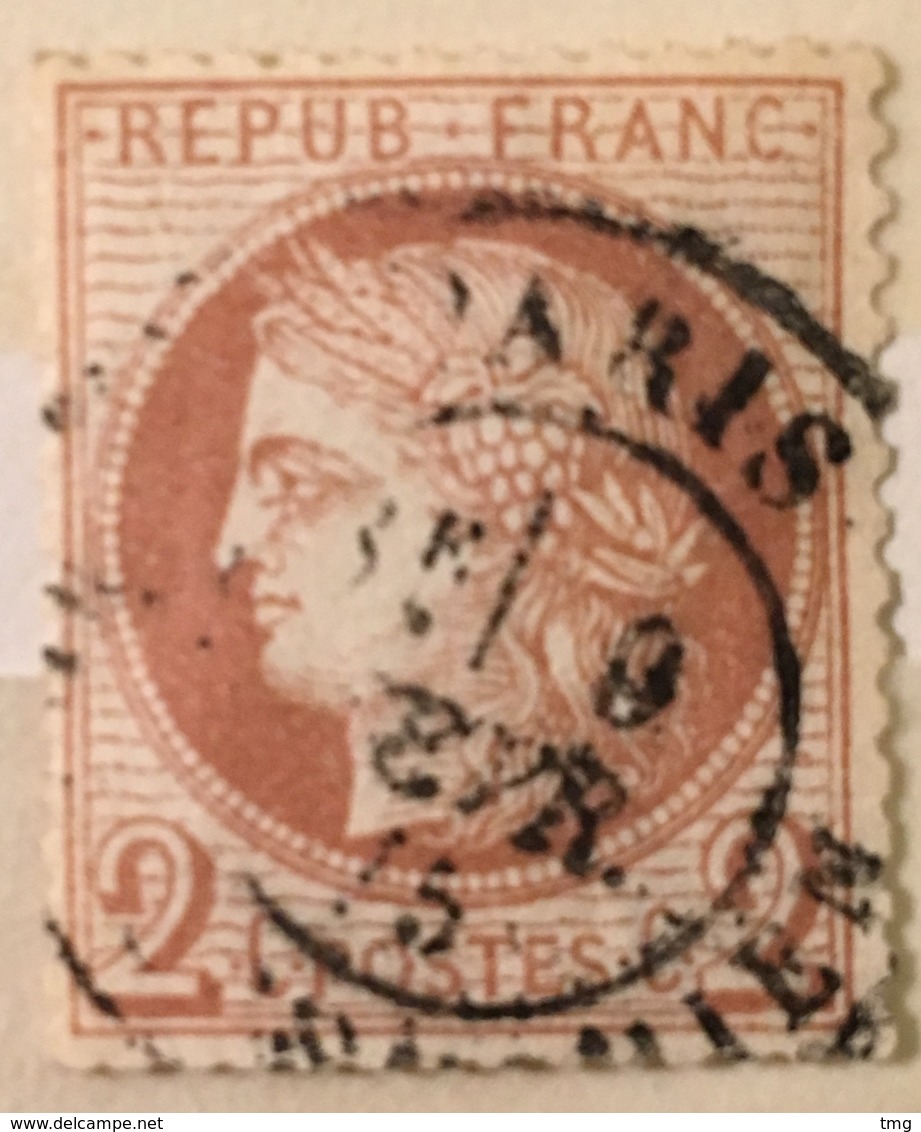 Timbre France III République 1871-75 (°) 2c Rouge Brun Cérès Grands Chiffres YT 51 (côte 20 Euros) – 386d - 1871-1875 Cérès