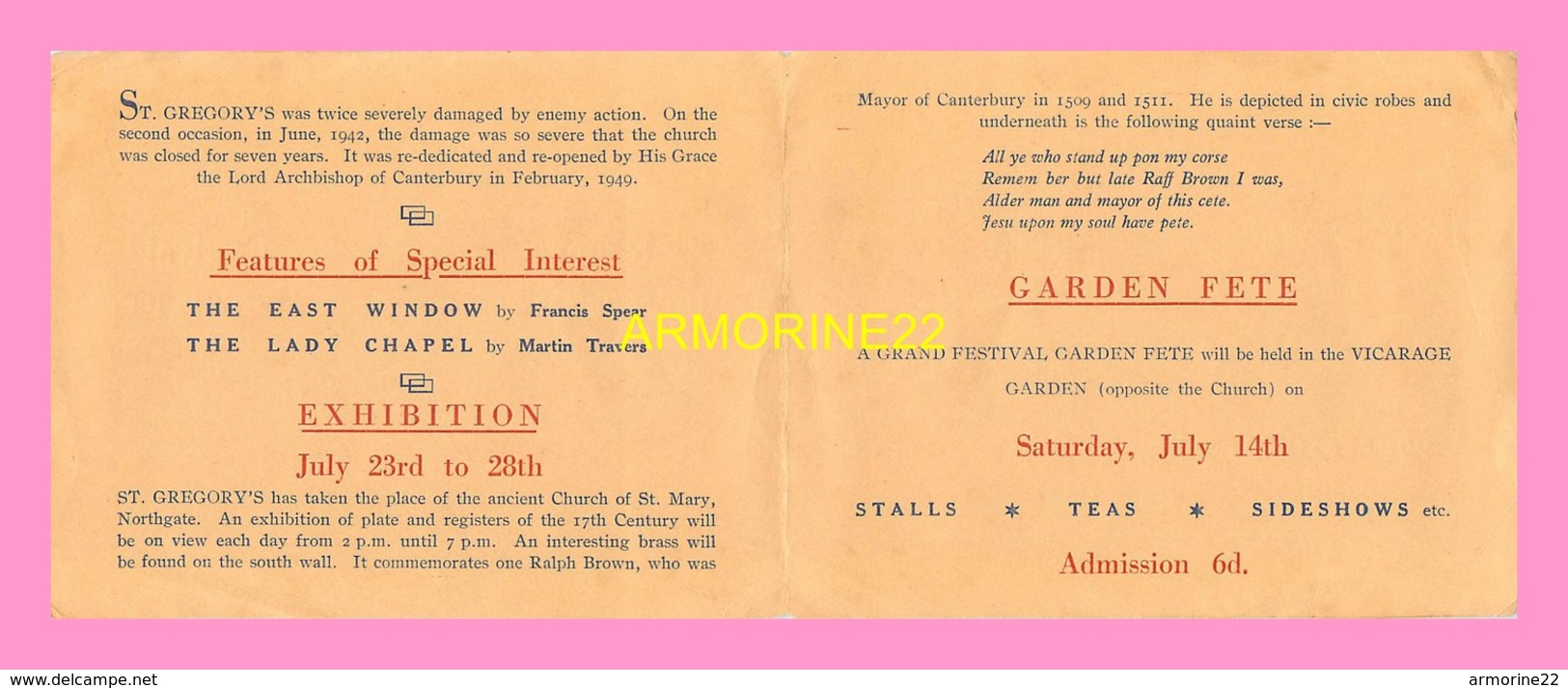 PROGRAMME DU FESTIVAL OF BRITAIN 1951 Du Canterbury Festival Du July 18th To August10th - Programmes