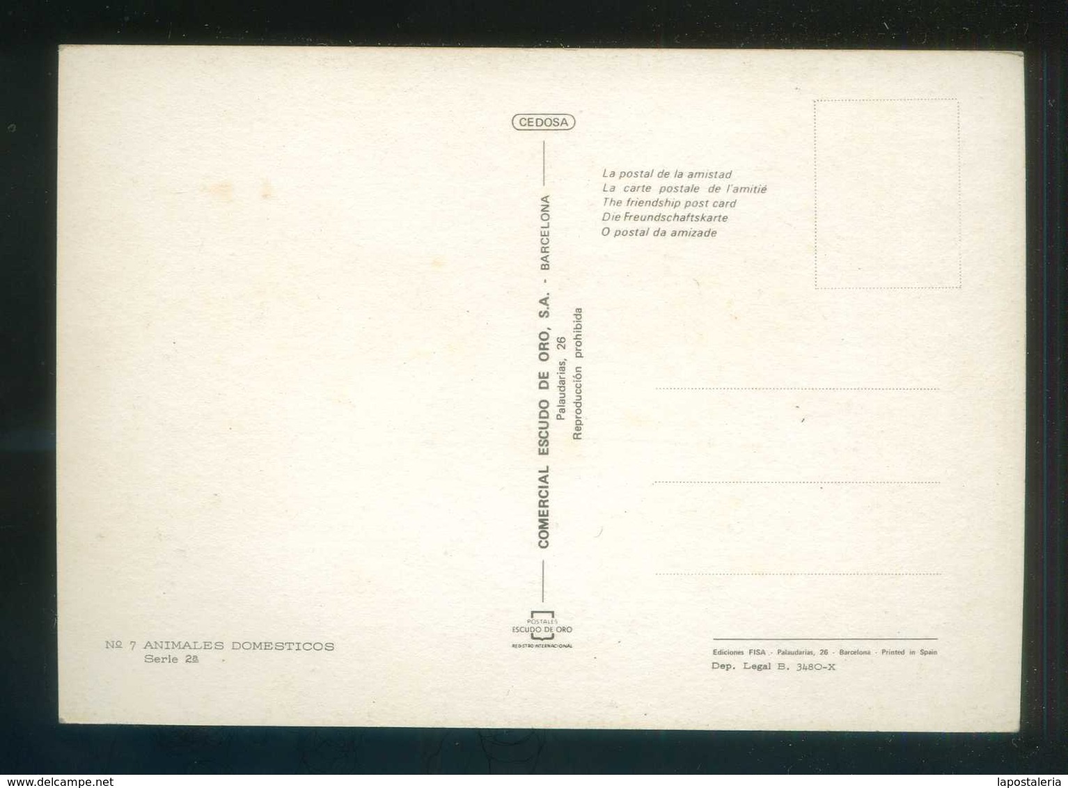Perro. Ed. FISA, 2ª Serie Animales Domésticos Nº 7. Dep. Legal B. 3480-X. Nueva. - Perros