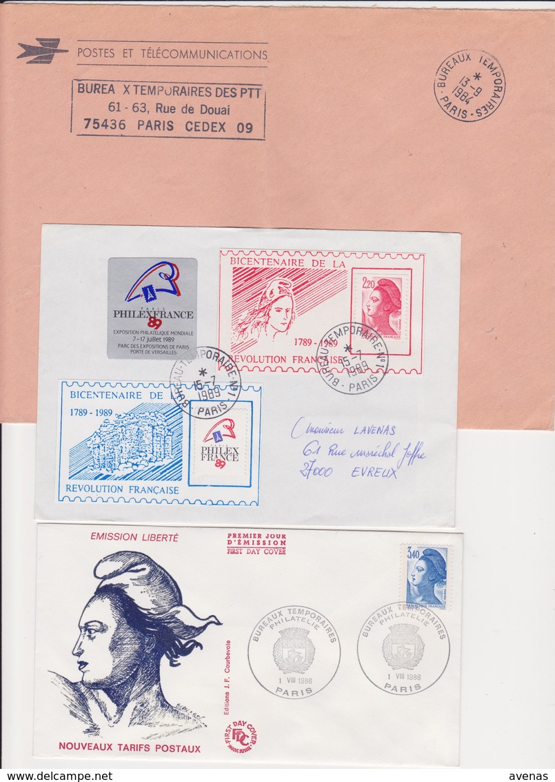 Lot 3 Lettres Oblitération Diverses Des Bureaux Temporaires De PARIS Dont BUREAU TEMPORAIRE N°1 1989 - 1961-....