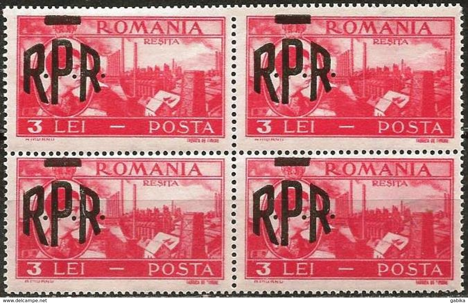 Romania 1948 Scott 687 MNH Block Of Four Overprint King Mihai / Michael, Landscapes - Unused Stamps