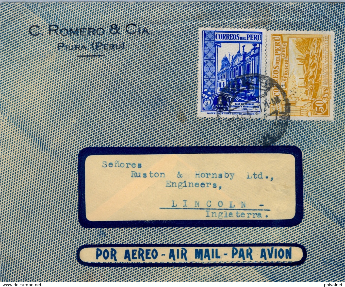 1937 , PERÚ , SOBRE CIRCULADO POR VIA AÉREA , PIURA - LINCOLN - Pérou