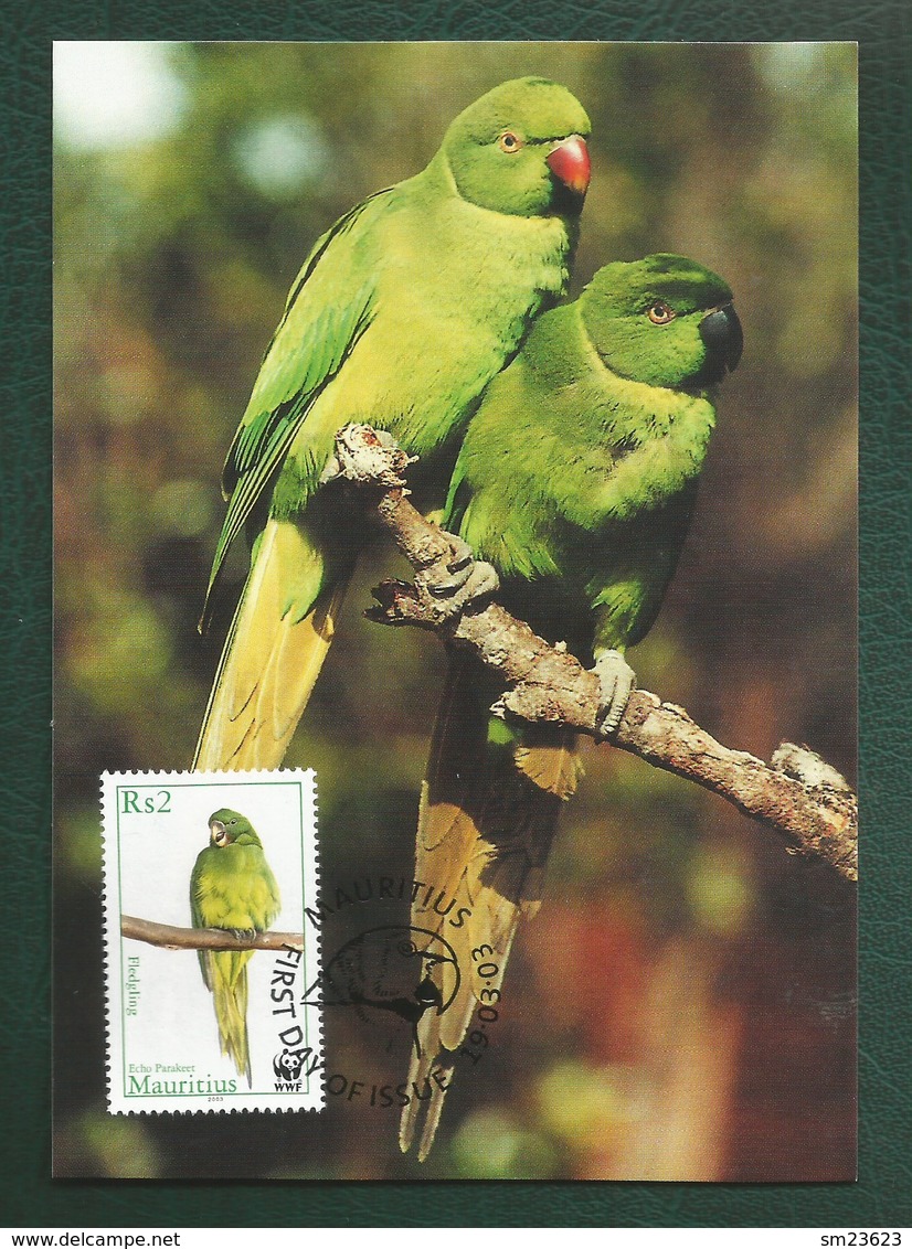 Mauritius  2003 , Mauritius Parakeet / Mauritius-Sittich - WWF Official Maximum Card - 19.03.2003 - Maurice (1968-...)