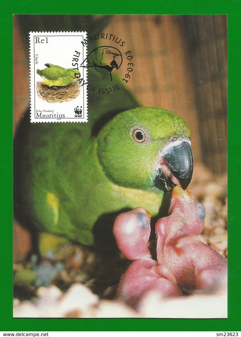 Mauritius  2003 , Mauritius Parakeet / Mauritius-Sittich - WWF Official Maximum Card - 19.03.2003 - Maurice (1968-...)