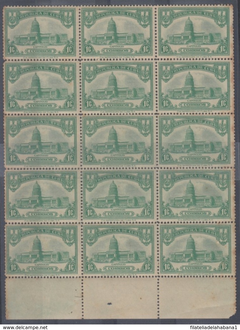 1929-102 CUBA REPUBLICA. 1929. Ed.234. 1c CAPITOLIO NACIONAL. BLOCK 15. GOMA ORIGINAL, MANCHAS. - Nuevos