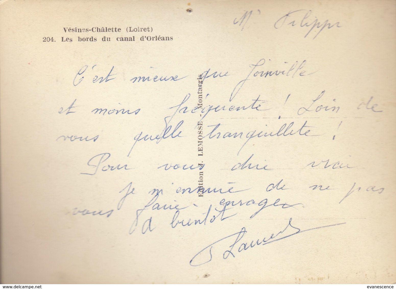 °°°  45 CHALETTE VESINES / LE CANAL D ORLEANS       °°°  ///  REF JANV.  18 - Autres & Non Classés