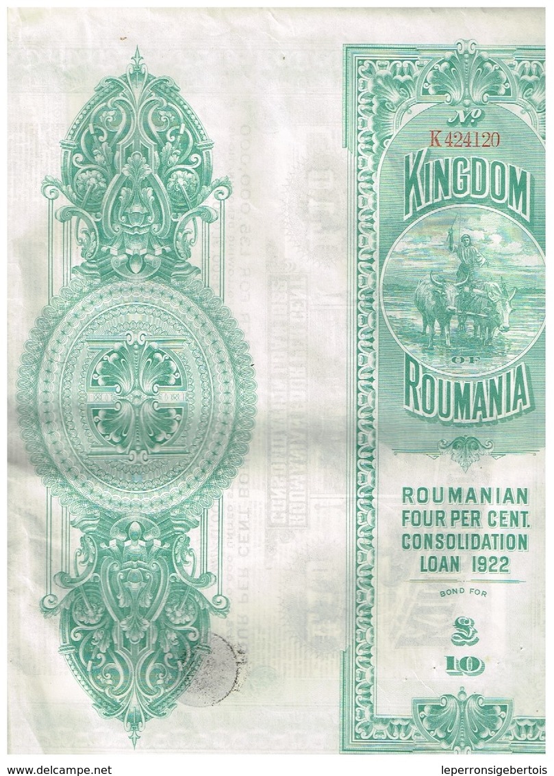 Obligation Ancienne - Lot De 4 Obligations Kingdom Of Roumania -Consolidated Loan 1922 - 4% - P - R