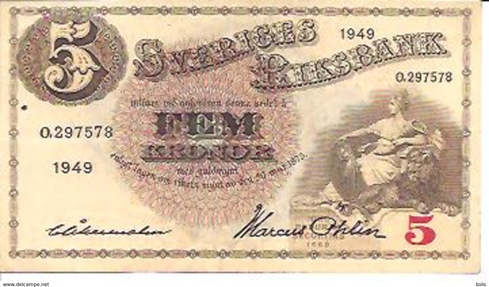 Sweden  5 Kronor  1949 - Suède
