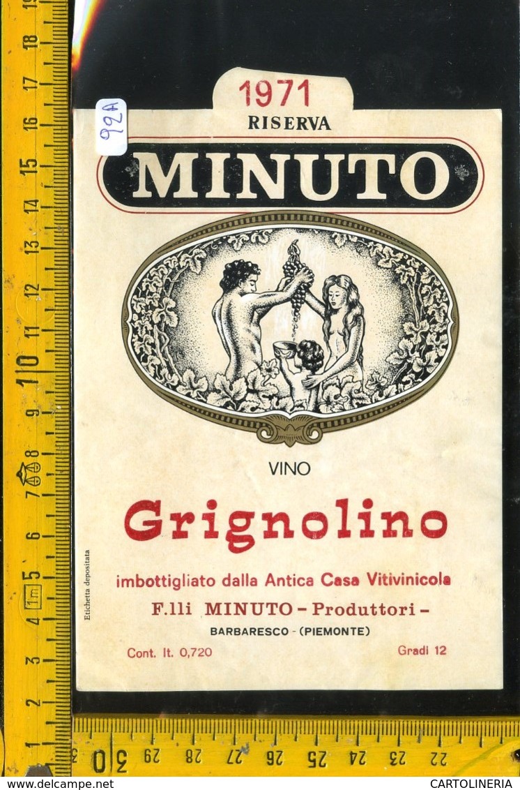 Etichetta Vino Liquore Grignolino 1971 F.lli Minuto-Barbaresco - Altri & Non Classificati