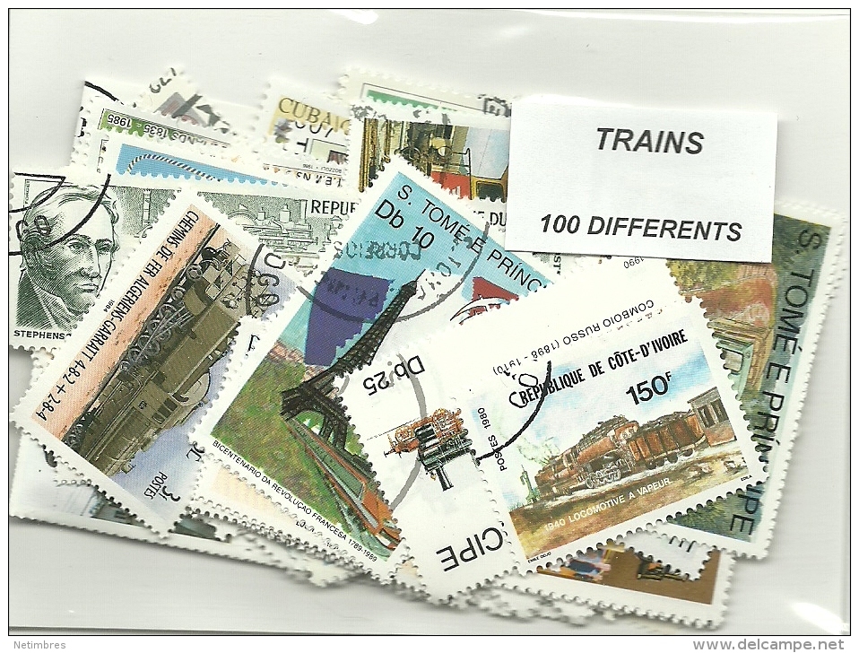 Lot 100 Timbres Thematique " Trains" - Trains