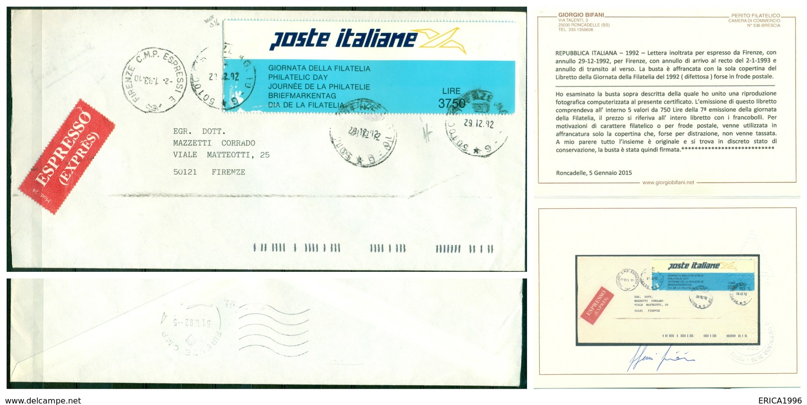 V7349 ITALIA 1992 REPUBBLICA FRODE POSTALE Lettera Espresso Da Firenze 29.12.1992 Per Città, Affrancata - 1991-00: Storia Postale