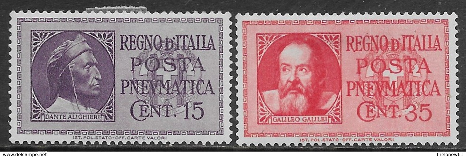 Italia Italy 1933 Regno Dante Alighieri E Galileo Galilei Pneumatica Sa N.PN14-PN15 Completa Nuova MH * - Poste Pneumatique