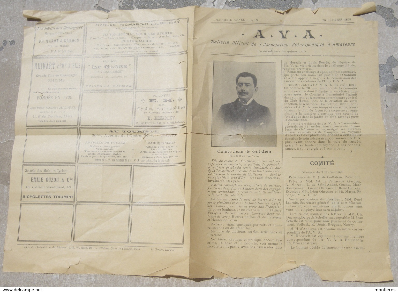 Bulletin De L'Association Vélocipédique Amateur N°9 Février 1899 - J. De Goltstein - Cyclisme - Vélo - Sports & Tourism