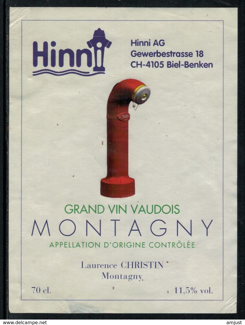 Rare // Etiquette De Vin // Pompiers // Montagny, Borne D'hydrante Hinni - Pompiers