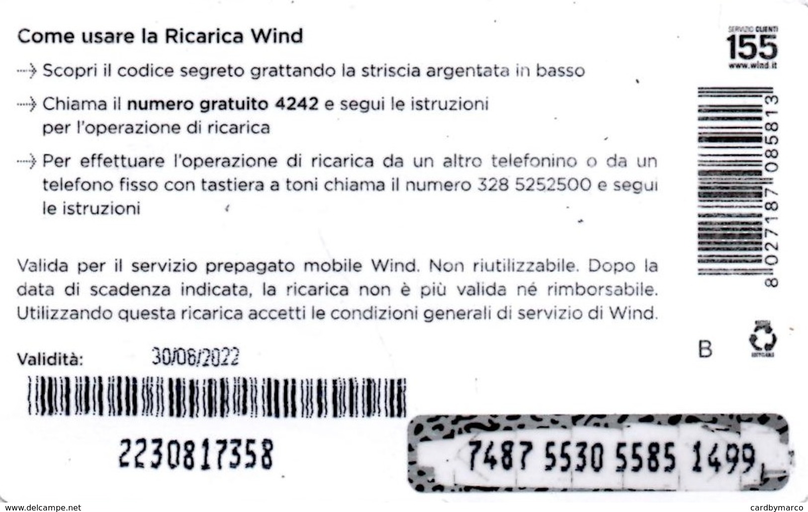 *ITALIA - WIND* - Ricarica Usata (sc. 30/06/2022) - Schede GSM, Prepagate & Ricariche