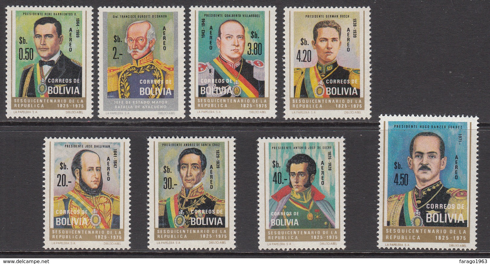 1975 Bolivia Presidents Simon Bolivar Complete Set Of 16 MNH - Bolivia