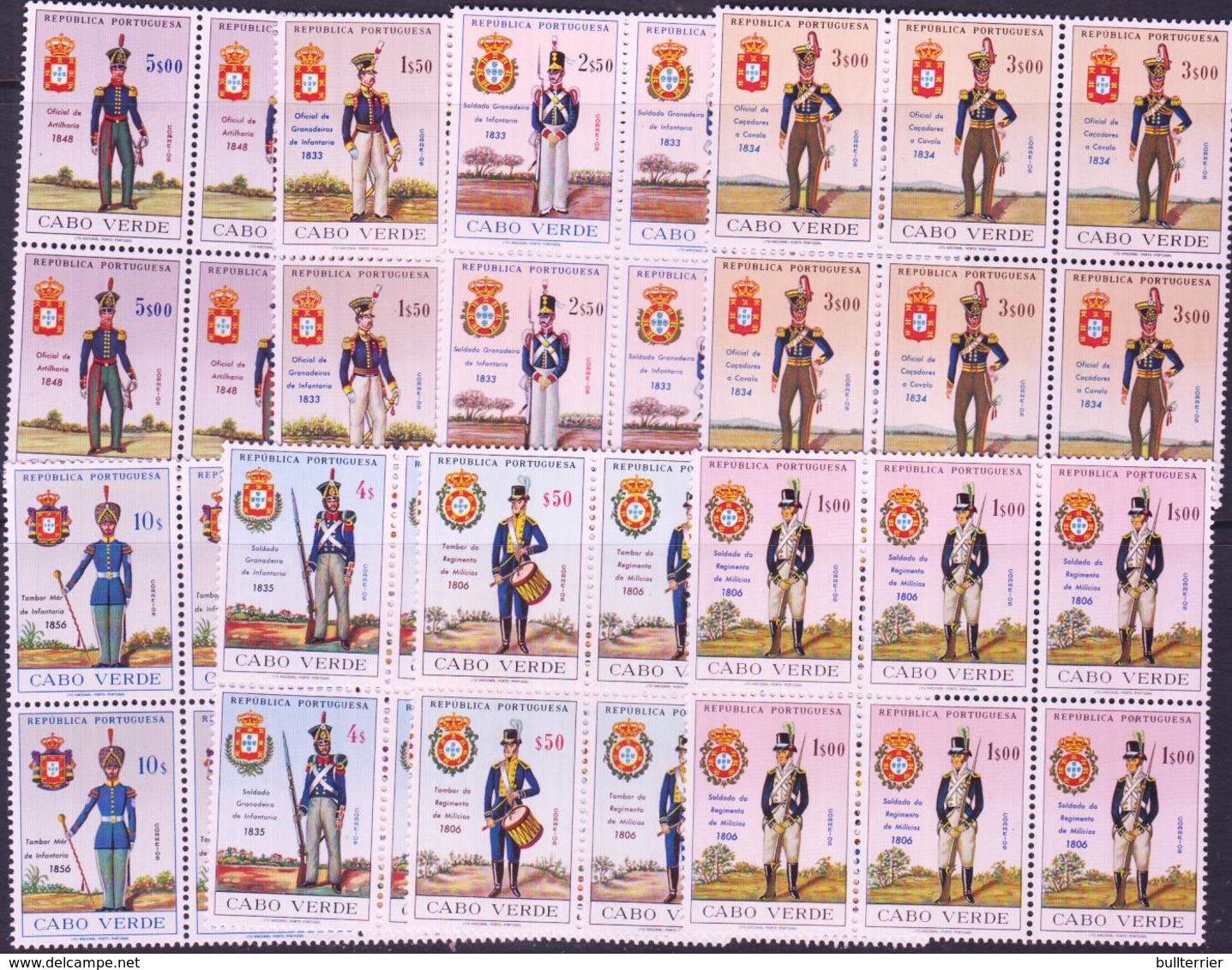 CAPE  VERDE  - 1965- UNIFORMS SET OF 8 IN BLOCKS OF 6 MINT NEVER HINGED  £70+ - Cape Verde