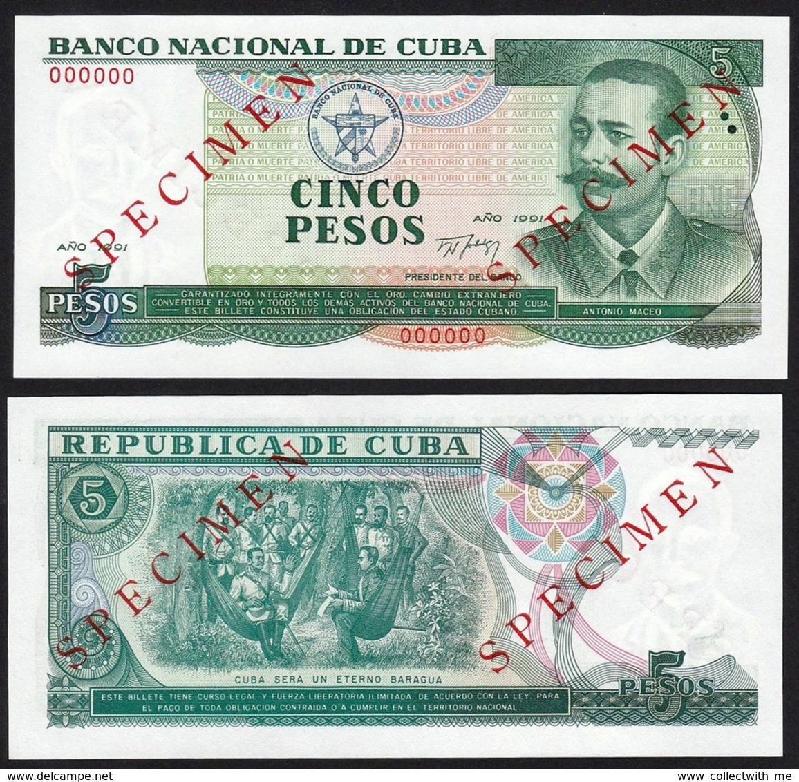 Cuba 5 Pesos 1991 UNC Specimen - Cuba