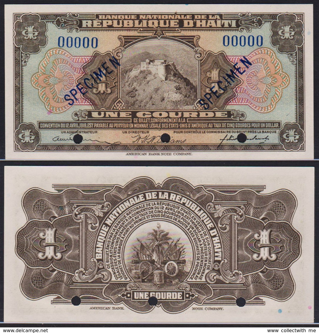 Haiti 1 Gourde 1919 (1951-1964) Specimen UNC P-178 - Haïti