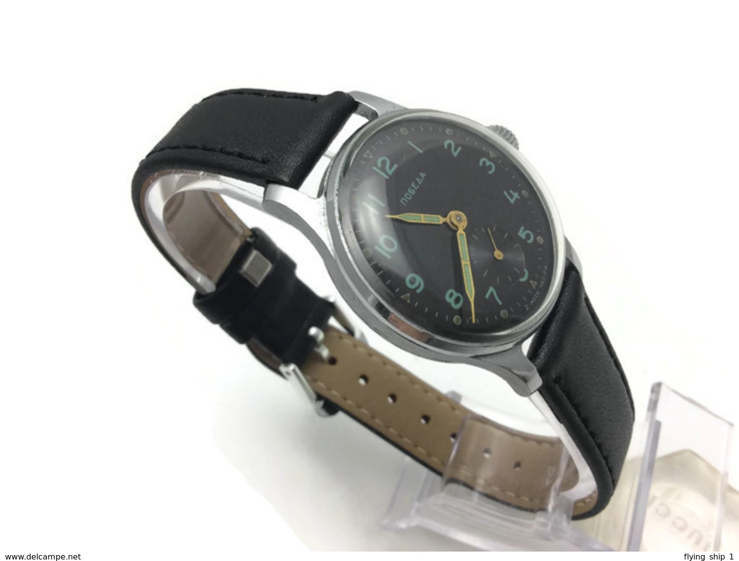 POBEDA watch 1956 Vintage Soviet USSR mens watch "Black" Victory 2MChz Soviet military watch + Bonus new leather strap.