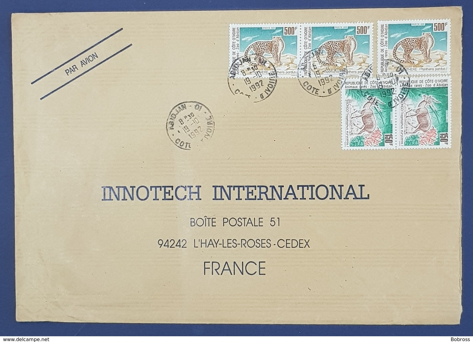 1992 Covers, Abidjan Cote D'Ivoire - Innotech L'Hay Les Roses France, Ivory Coast, Par Avion - Ivoorkust (1960-...)