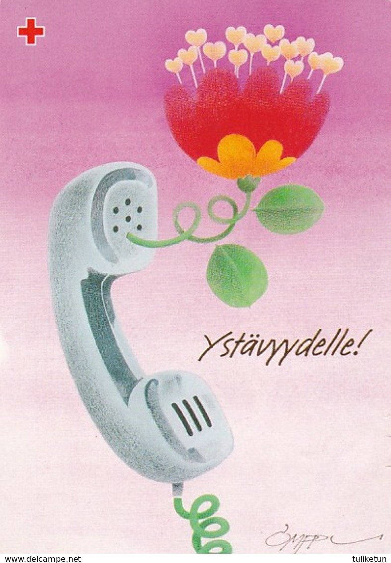 Phone Call To Friend - For Friendship By Osmo "OMPPU" Omenamäki - Red Cross 1991 - Suomi Finland - Postage Payed - Croix-Rouge