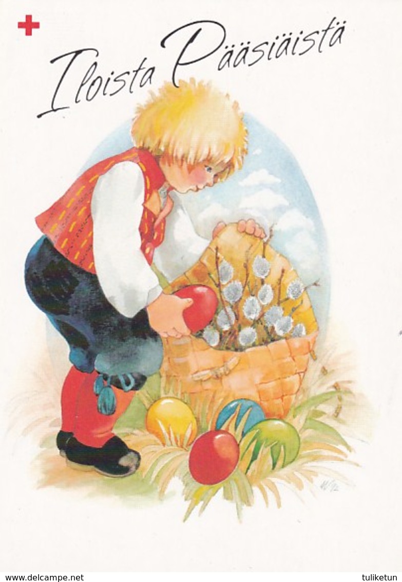 Boy Is Putting Easter Eggs To The Basket - Red Cross 1993 - Suomi Finland - Postage Payed - Croix-Rouge