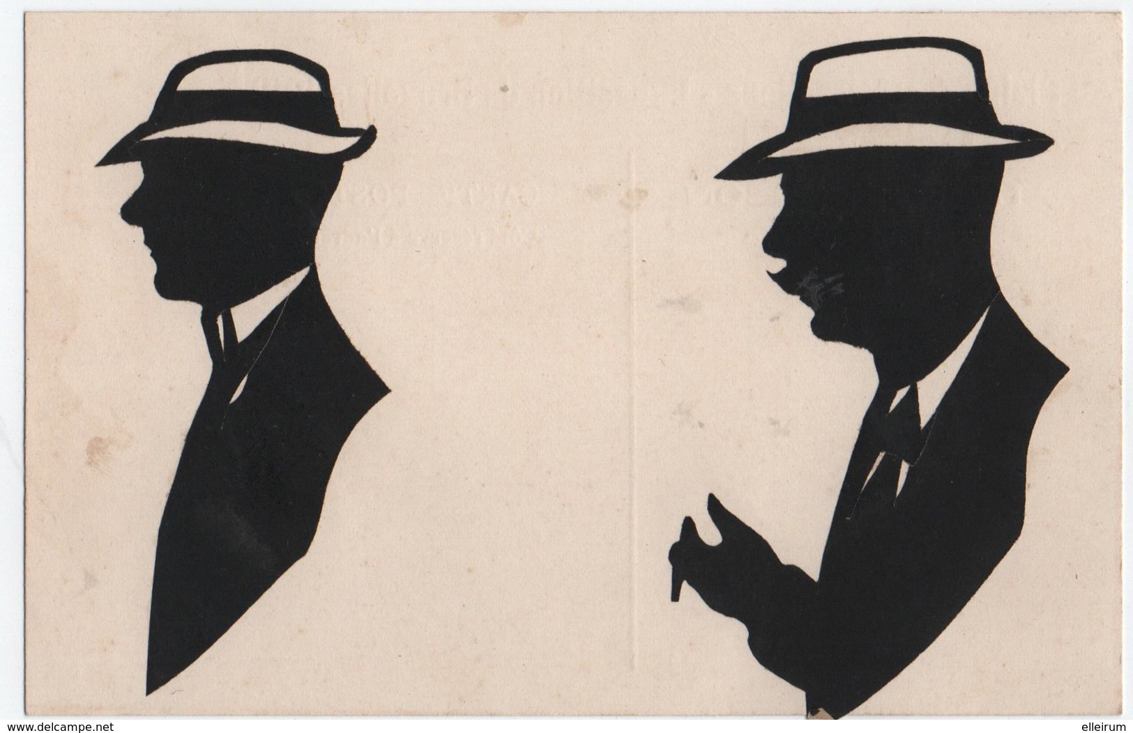 SILHOUETTE. 2 HOMMES Avec CHAPEAU. COLLAGE. HENRI HARRISON . SILHOUETTISTE. EXPOSITION De BRUXELLES 1910. - Silhouettes