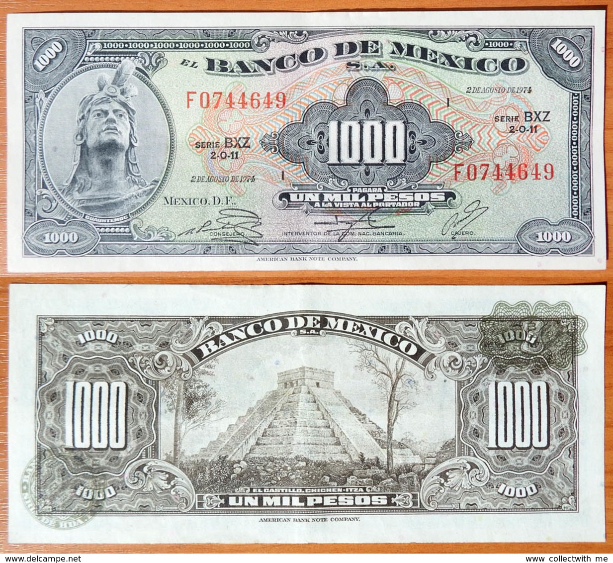 Mexico 1000 Pesos 1974 Dark Green Seals - Mexico