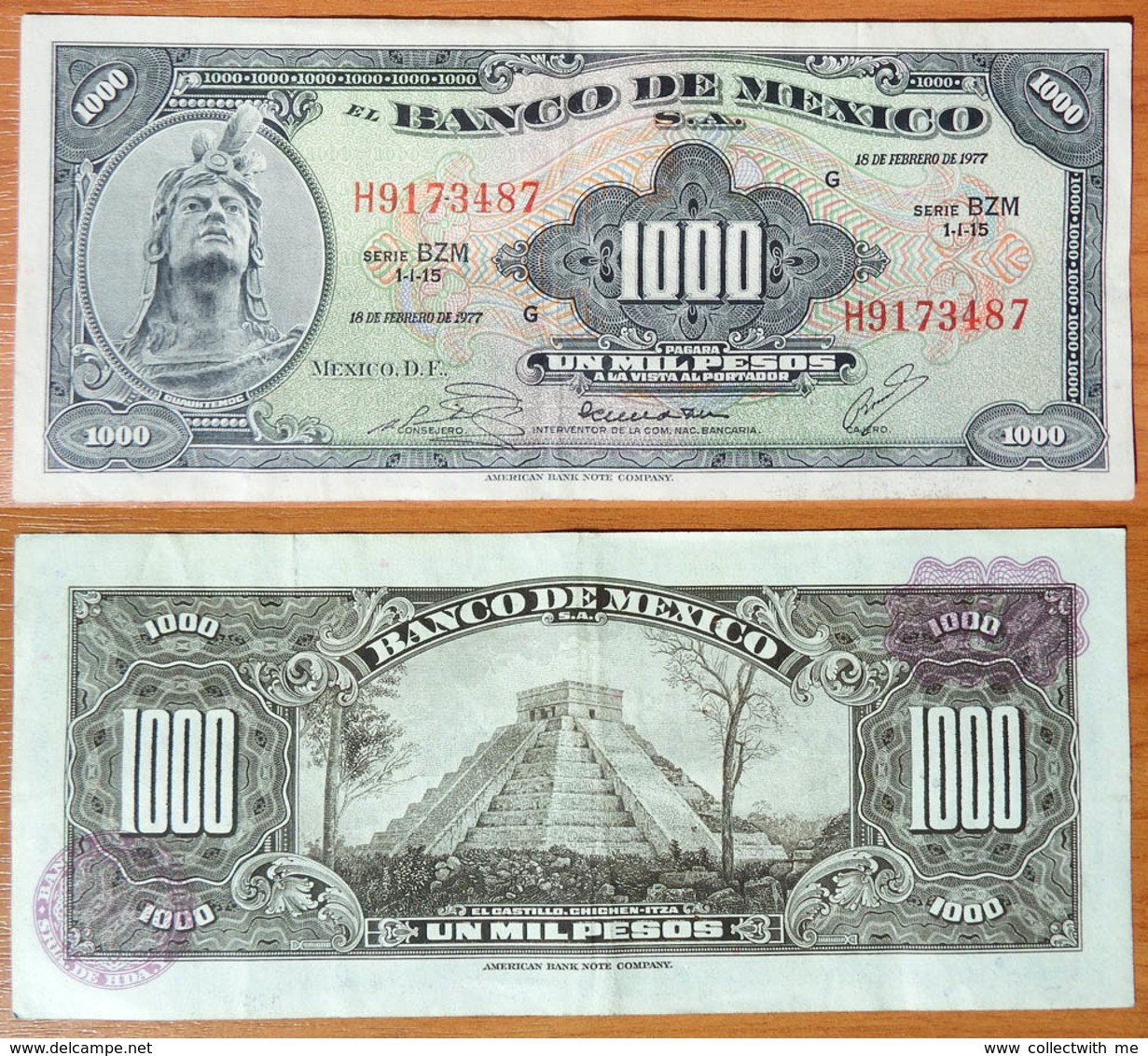 Mexico 1000 Pesos 1977 VF Purple Seals - Mexique