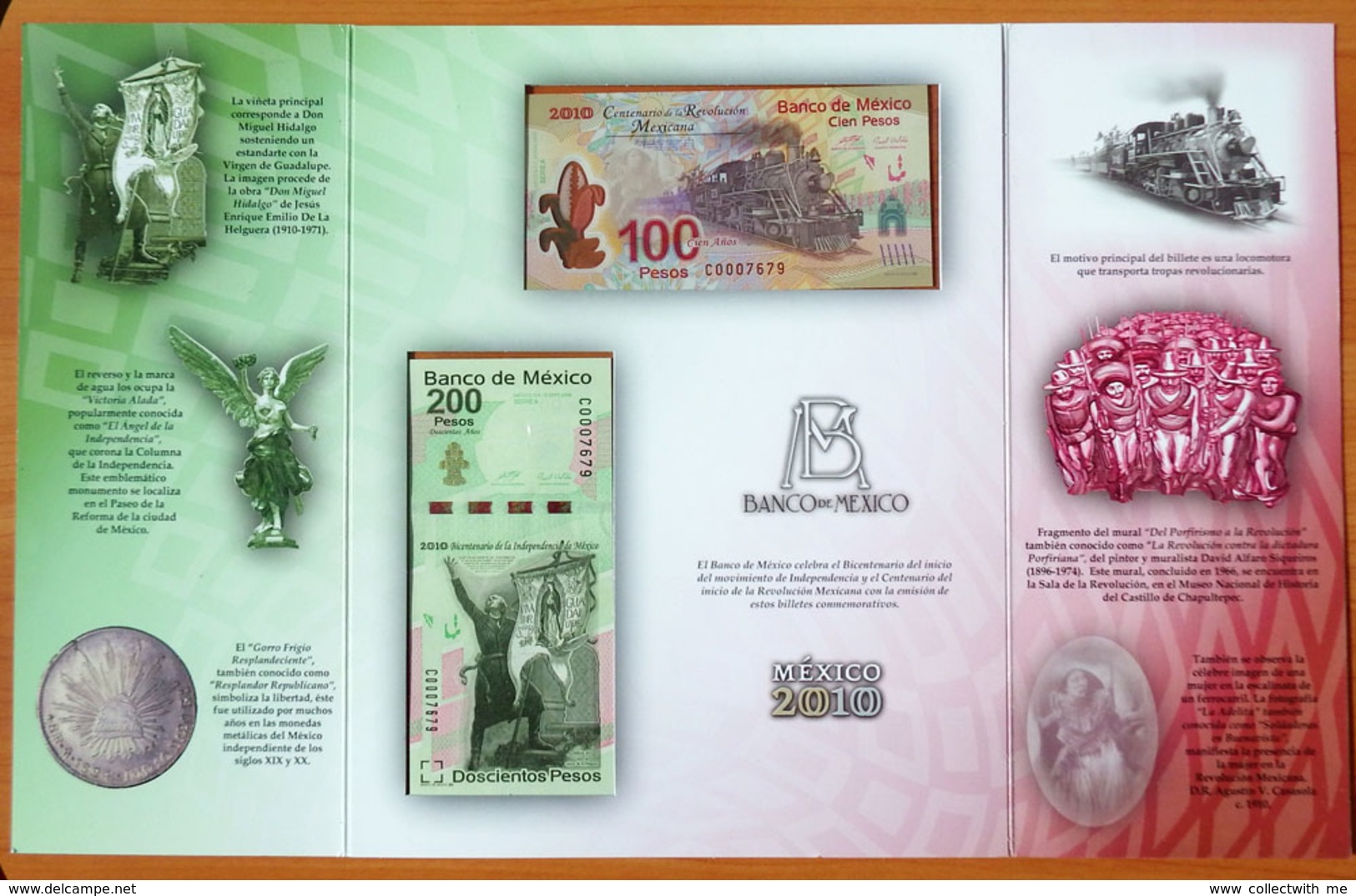 Mexico 100 And 200 Pesos 2010 UNC With The Same S/numbers C0007679 In Folder - Messico