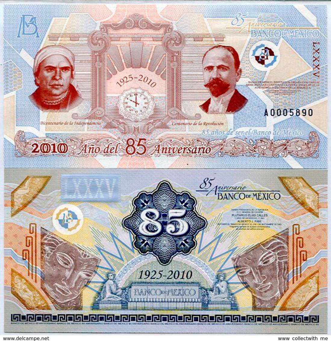 Mexico 85 Years The Bank Of Mexico Commemorative Test Note - Mexico