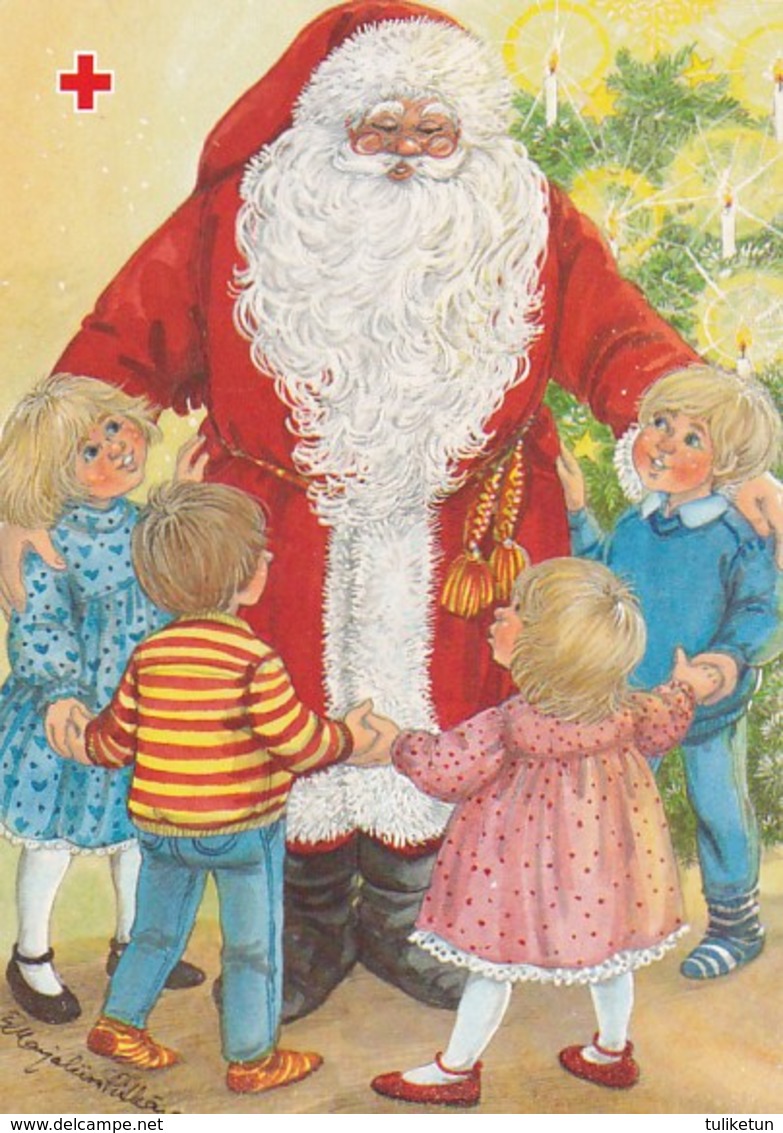 Santa Claus Taking Care Of Children - Pitkäranta - Red Cross 1993 - Suomi Finland - Postage Payed - Croix-Rouge