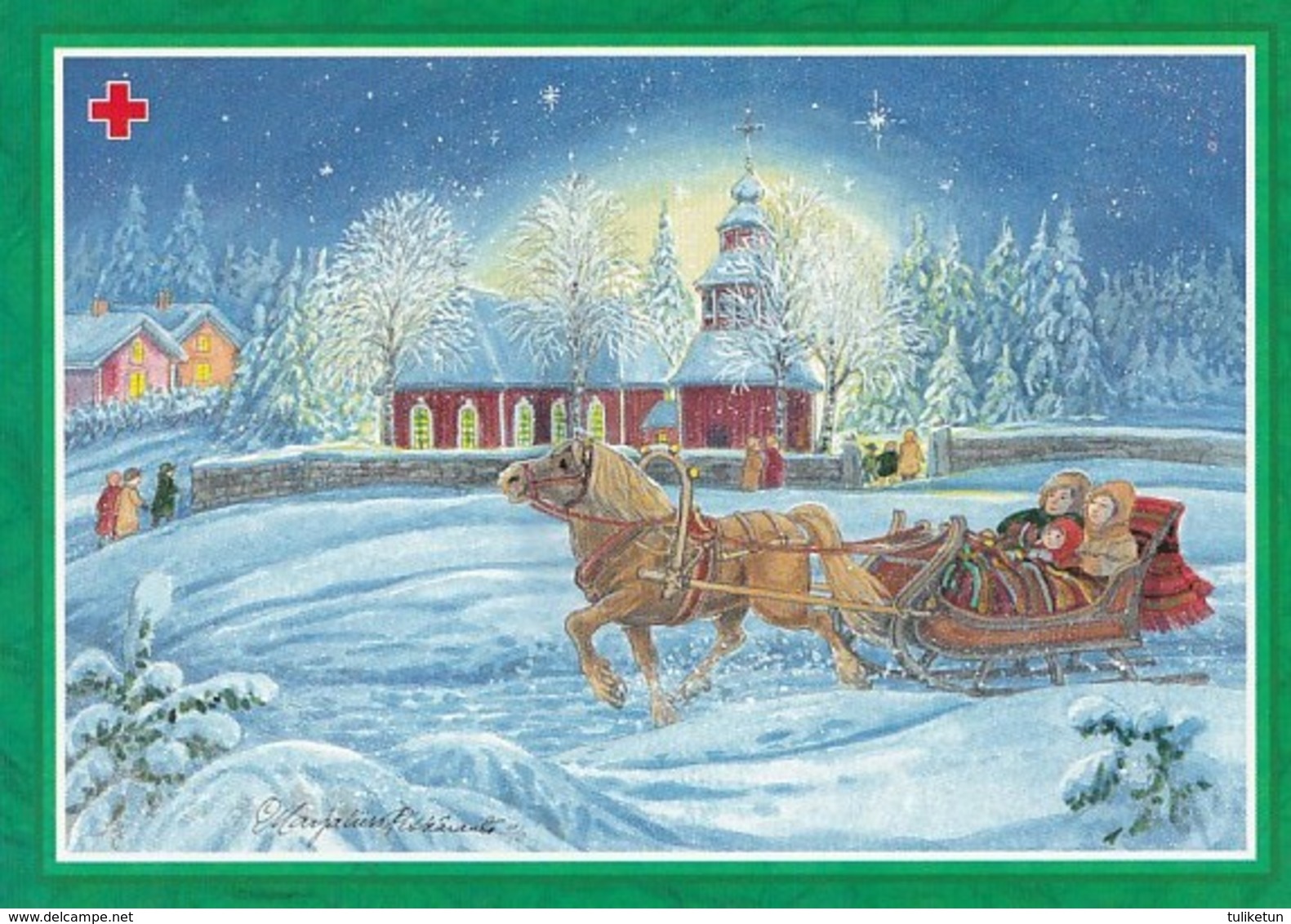 Family Is Going To Christmas Church With Horse Sleigh - Pitkäranta - Red Cross 1997 - Suomi Finland - Postage Paid - Croix-Rouge