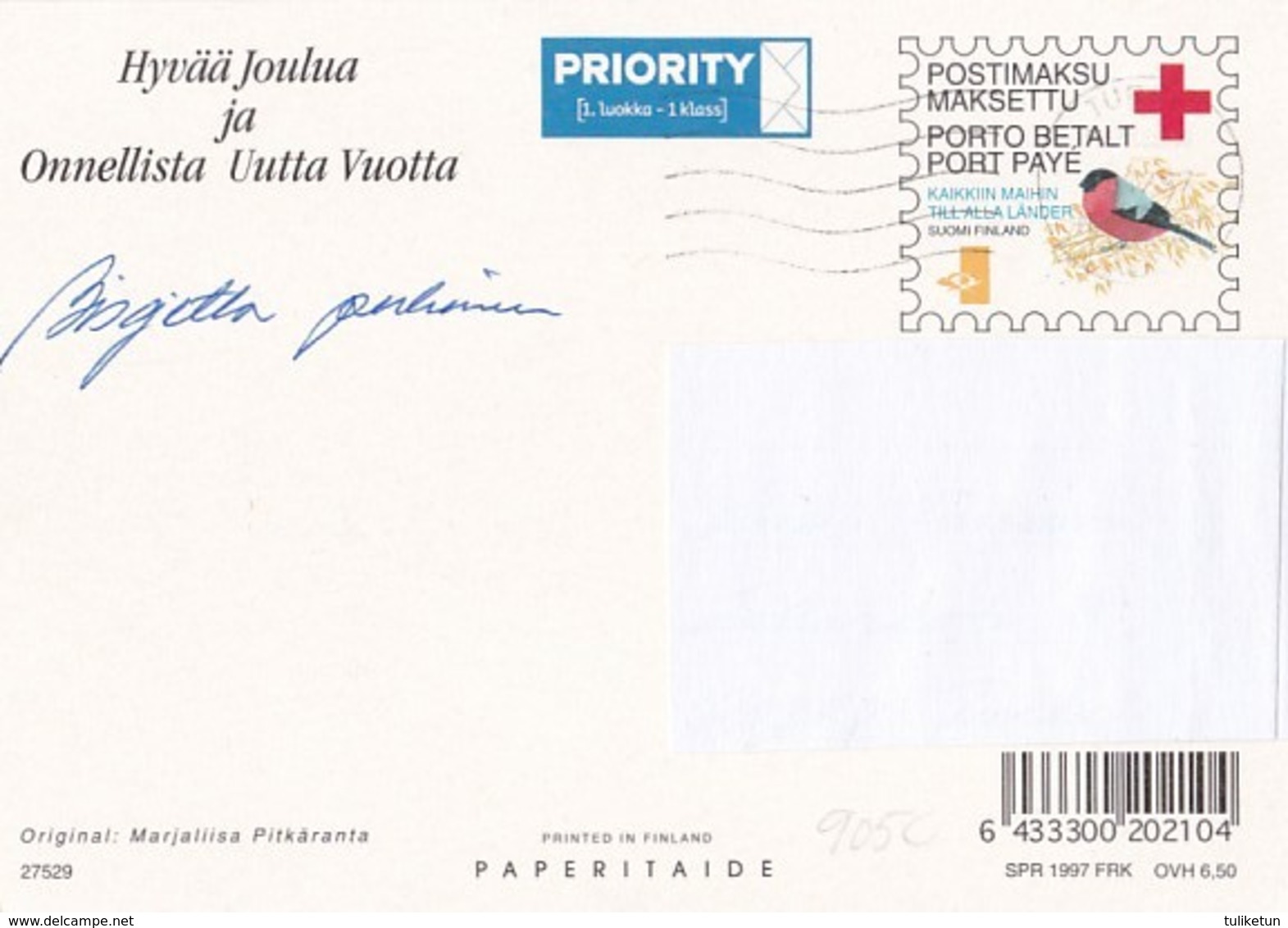 Family Is Going To Christmas Church With Horse Sleigh - Pitkäranta - Red Cross 1997 - Suomi Finland - Postage Paid - Red Cross