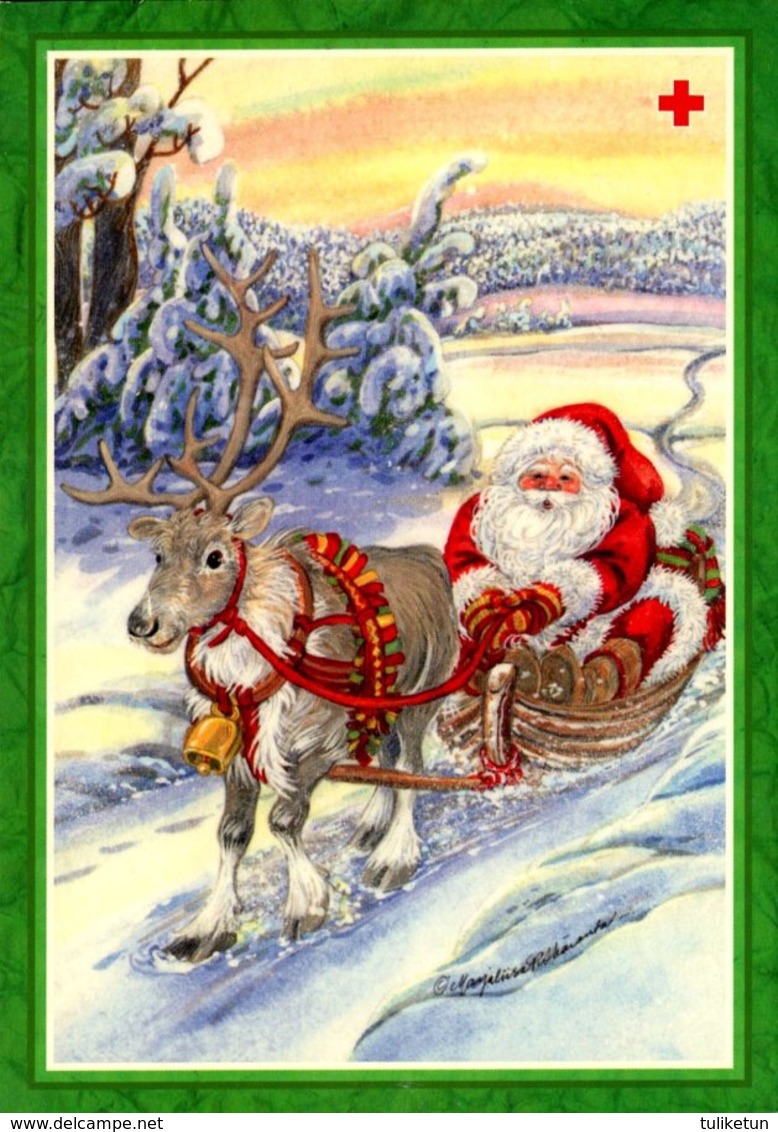 Santa Claus Is Driving With Reindeer Sleigh - Pitkäranta - Red Cross 1997 - Postal Stationery - Åland - Postage Paid - Entiers Postaux