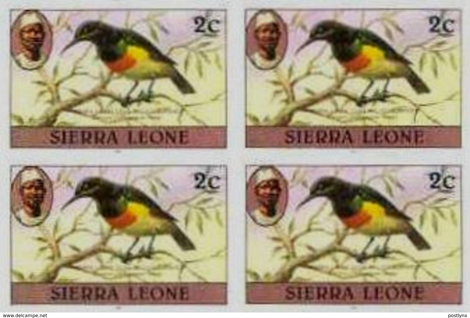 SIERRA LEONE 1980 Birds Sunbird 2c Imp.1982 Wmk CA IMPERF.4-BLOCK - Sierra Leone (1961-...)
