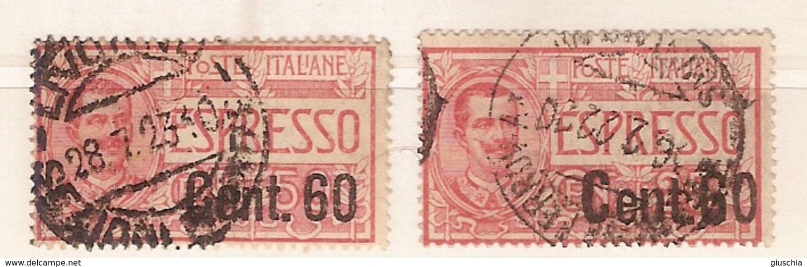 (Fb).Regno.V.E.III.Espresso.1922.Due Val.Uno Con Varietà.60c Con La C Di "Cent" E Il 6 Di 60 Più Grossi (352-16) - Posta Espresso