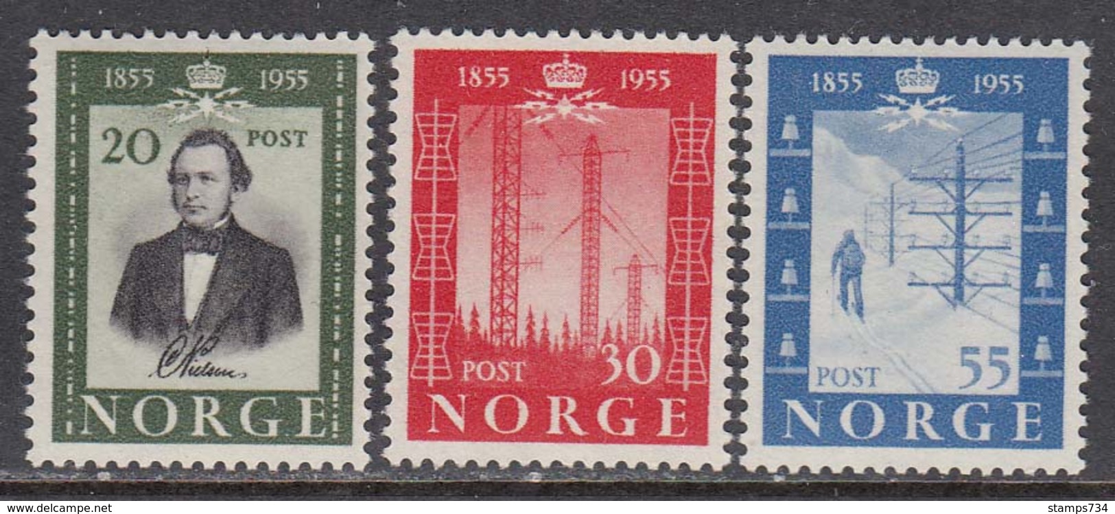 Norway 1954 - 100 Jahre Telegraphie In Norwegen, Mi-Nr. 387/89, MNH** - Nuevos