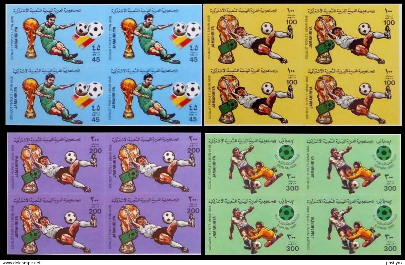 LIBYA 1982 World Cup Spain Football Soccer IMPERF.4-BLOCKS:4 (16 Stamps) - Libye