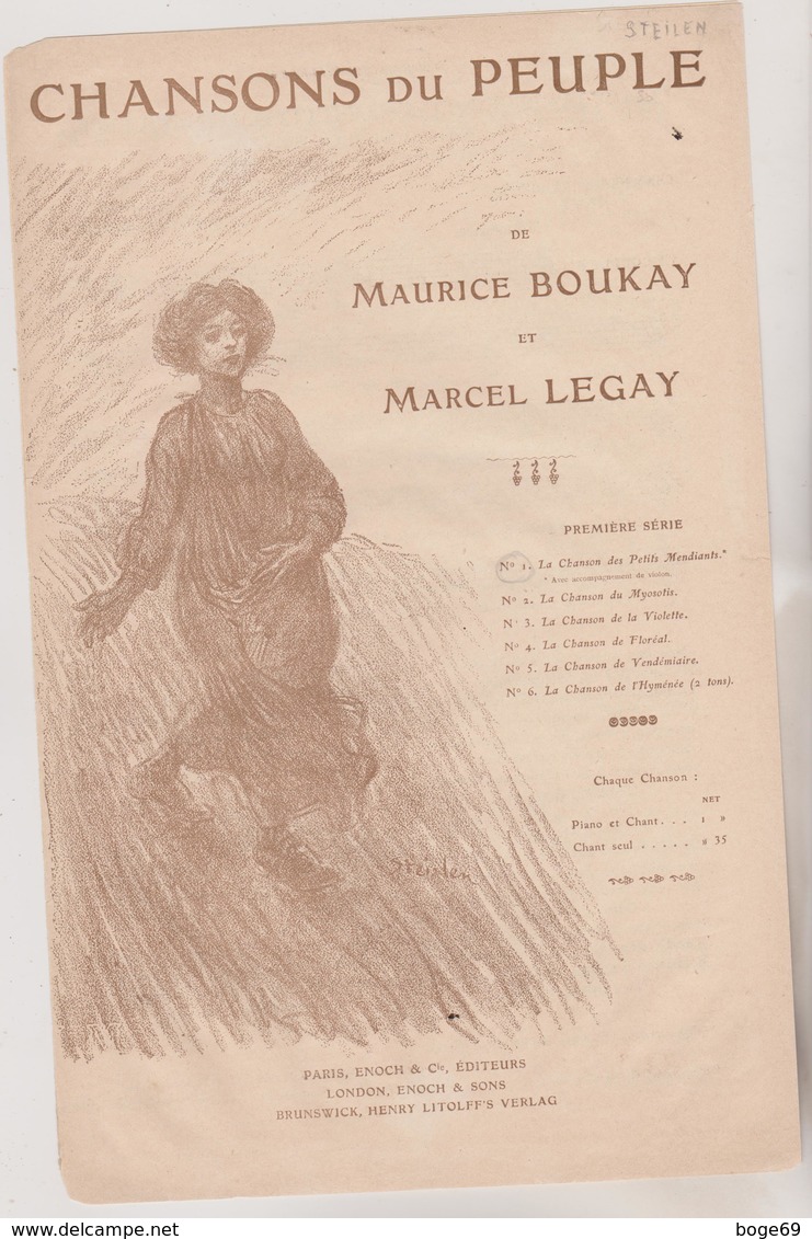 (GEO1)CHANSONS DU PEUPLE , MAURICE BOUKAY    , Musique MARCEL LEGAY    , Illustration STEINLEN - Partitions Musicales Anciennes