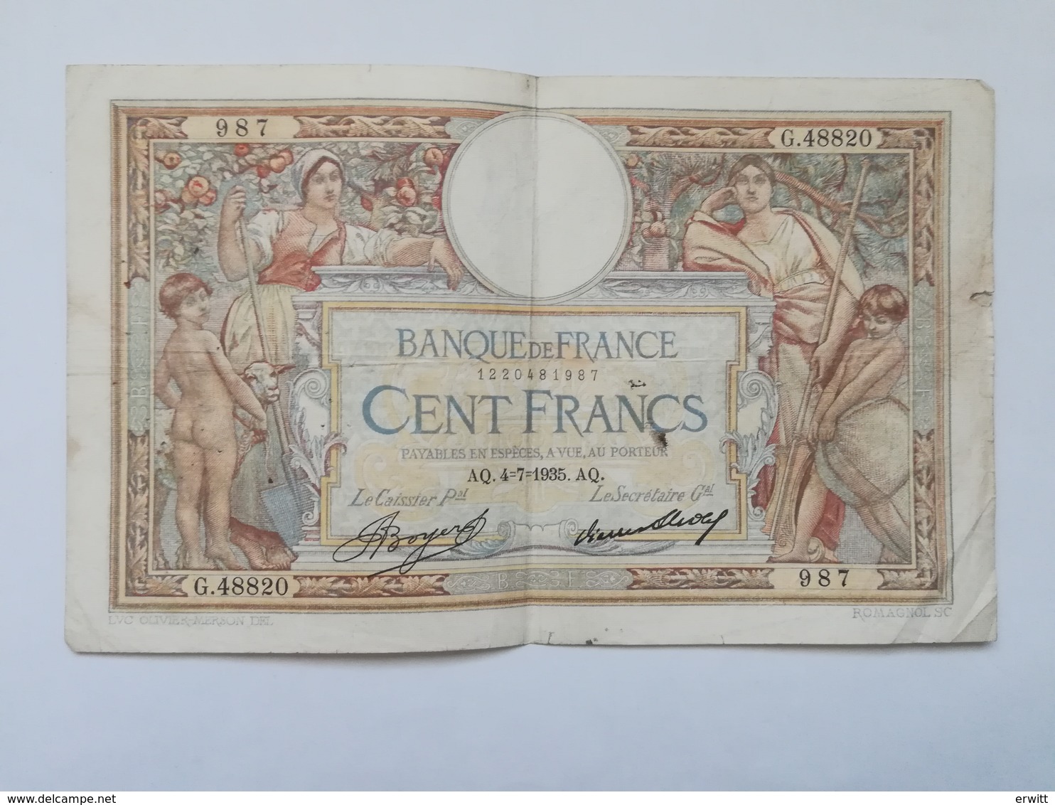 FRANCIA 100 FRANCS 1935 - 100 F 1908-1939 ''Luc Olivier Merson''